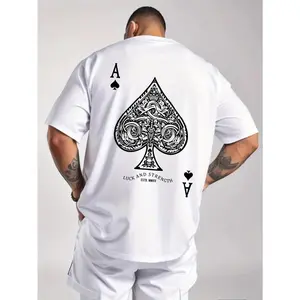 [100% Cotton] Cotton Short Sleeve  T-Shirt Soft Polyester Blend Ace Of Spades Poker Print Casual T-Shirt - Crew Neck, Short Sleeve, Machine Washable Men'S T-Shirt For Men And Women graphic tee