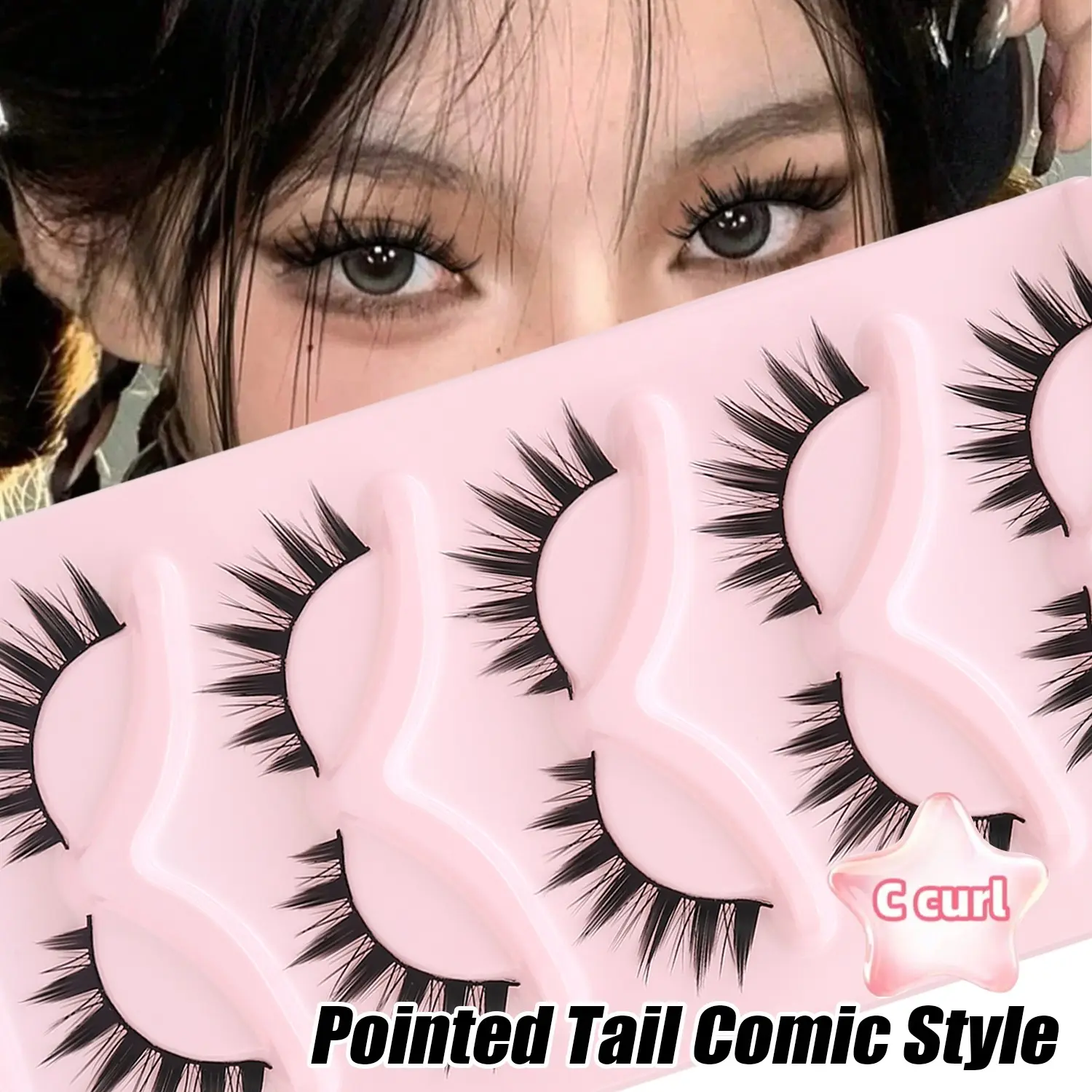 5 Pairs Cat Eye False Eyelashes, Fluffy Lashes, 3D Long Tail Natural Makeup Cosplay Anime Lashes, Smart Design Fake Eyelashes for Daily Date Costume Party, Cosmetic False Lashes