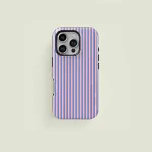 Classic Striped Light Blue & Light Pink Premium Film 2 in 1 Phone Case - Durable, Shock Absorbing and Stylish Protection - Compatible with iPhone 16, 15, 14, 13, 12, 11, Plus, Pro, Pro Max, Perfect birthday gift for friends.