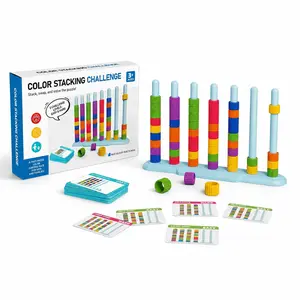Color Stack Challenge Puzzle Game With 2 Stack Racks, 50 Challenge Cards, 80 Rings For Family Game Night And Group Parties