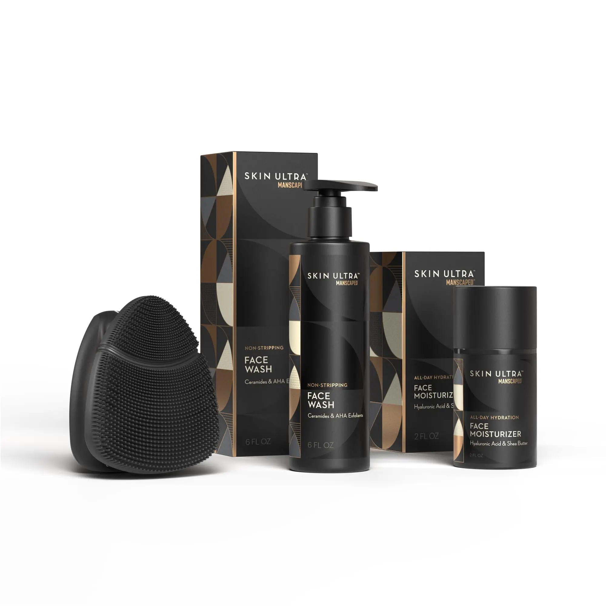 MANSCAPED® Skin Ultra™ Starter Kit - Men's Daily Skincare Routine with Face Buffer PRO Electric Silicone Scrubber, Exfoliating Face Wash with Ceramides, Facial Moisturizer Infused with Hyaluronic Acid