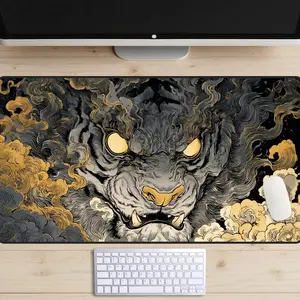 Ethereal White Tiger Desk Mat, Golden Smoke Spirit Animal Mouse Pad, Dark Mythical Beast XL Gaming Mat, Tigercore Luxury Office Decor