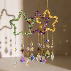 Crystal Chips Star Sun Catcher Dream Catcher Home Decoration Healing Natural Crystal Stone Gemstone Gorgeous Energy Jewelry Souvenir Valentine Anniversary Love Girlfriend Boyfriend Christmas Halloween Birthday Gift New Year