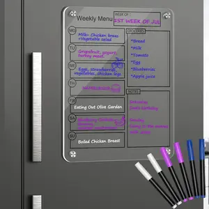 16''x12''  Meal Planner  Menu Board for Kitchen Fridge, Clear Weekly Calendar Planning Board Noteboard Dry Erase Board to Do/Grocery/Shopping List/Chore Chart Includes 6 Markers