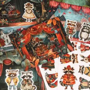 JAIIMAN 18sheets(66stickers) Art Paper and PET Animal Doll Puppet Theater Transparent Self-adhesive Scrapbook Sticker Pack, DIY Decoration Decals, for Craft Enthusiasts, Diary Accessories, Scrapbooking Supplies, Landscape Decoration, Journal Enthusiasts