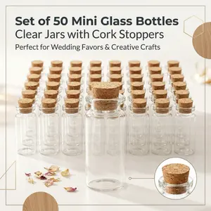 Set of 50 Mini Glass Bottles with Cork Stoppers, Clear Small Jars for Wedding Favors, Party Decorations, DIY Crafts, Spices & Sample Storage