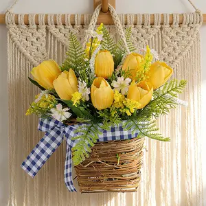 Tulip Floral Basket, Fresh Farmhouse Style, Desktop Decoration, Kitchen Side Cabinet Placement, Spring Gift, 1 Piece