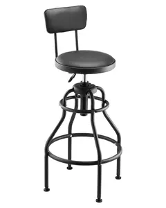 Industrial Adjustable Height Shop Stool for Garage and Workshop - Heavy Duty Seat Supports Up to 300 Lbs with Padded Backrest, Durable Steel Frame, Anti Slip Foot Ring, Easy Assembly, Ideal for Automotive Repair and Maintenance