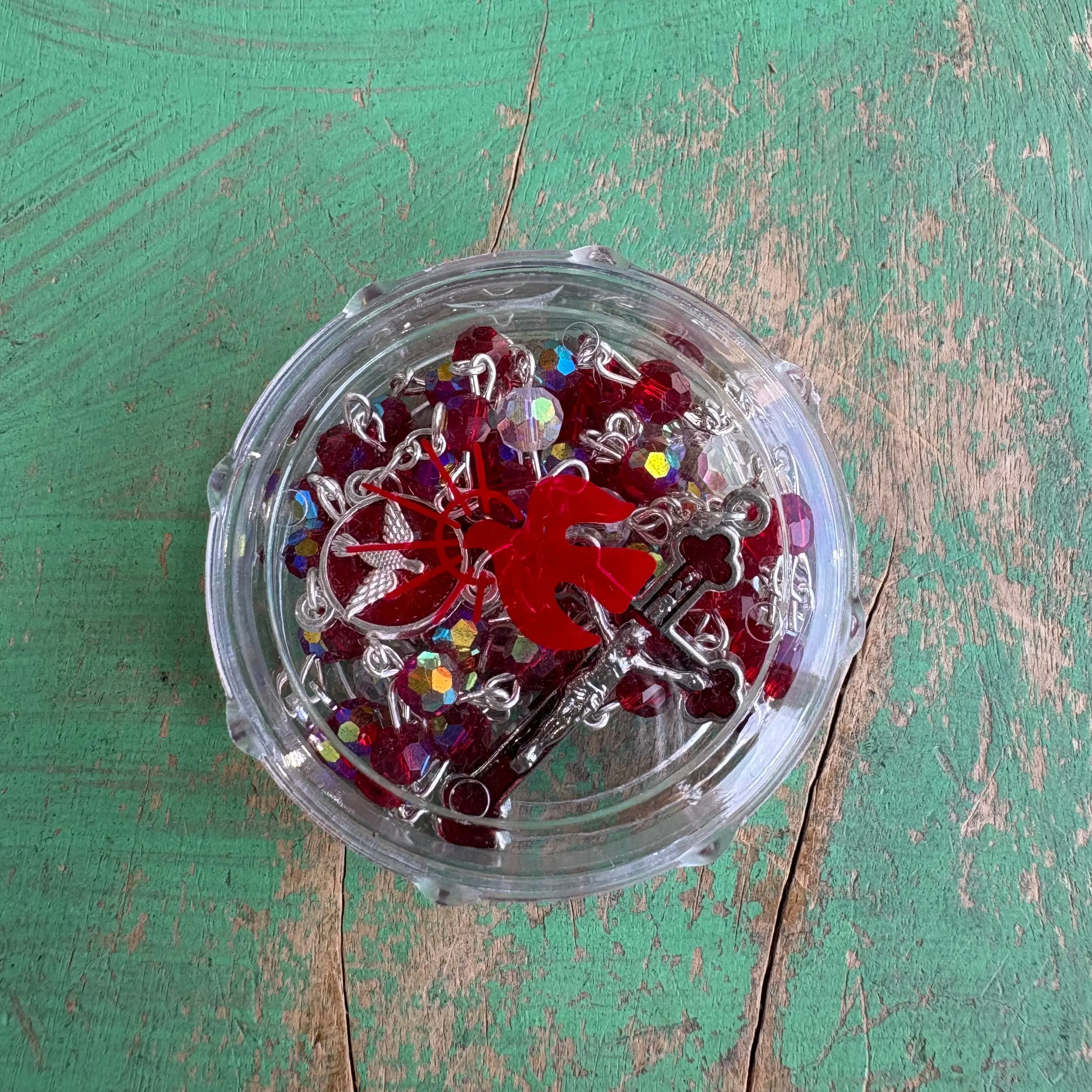 Ruby Confirmation Rosary in Clear Case