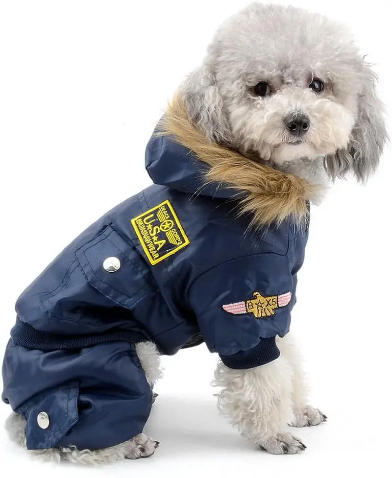 SELMAI Waterproof Fleece Lined Dog Winter Coat Snow Suit Airman Hooded Jumpsuit Snowsuits for Small Dog Puppy Chihuahua Blue M Pegasus
