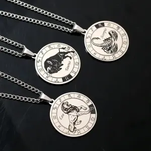Unisex Zodiac Astrology Stainless Steel Necklaces Men&Women Chain Jewelry Accessories Female Male necklace