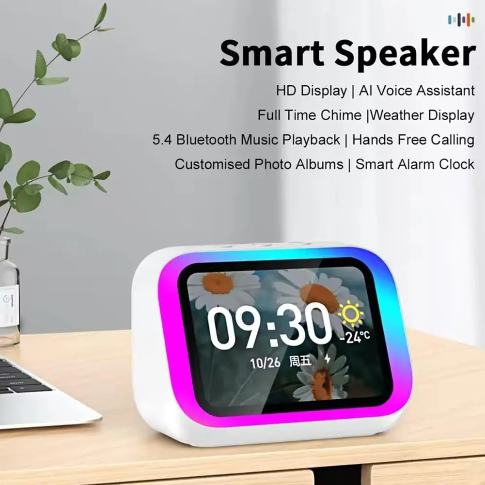Bluetooth 5.4 Smart Speaker - Audio Device, HD Touch Screen, Customizable Wallpaper, Time Clock, Weather Report, AI Voice Control, Phone Call Function, AI Living Wireless Speaker, Customizable Wireless Speakers