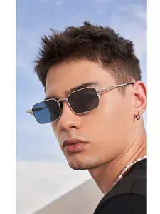 Men's Square Small Frame Fashion Retro Cowboy Style Glasses, Stylish Eyewear for Men, Perfect for Casual Wear, Unique Design
