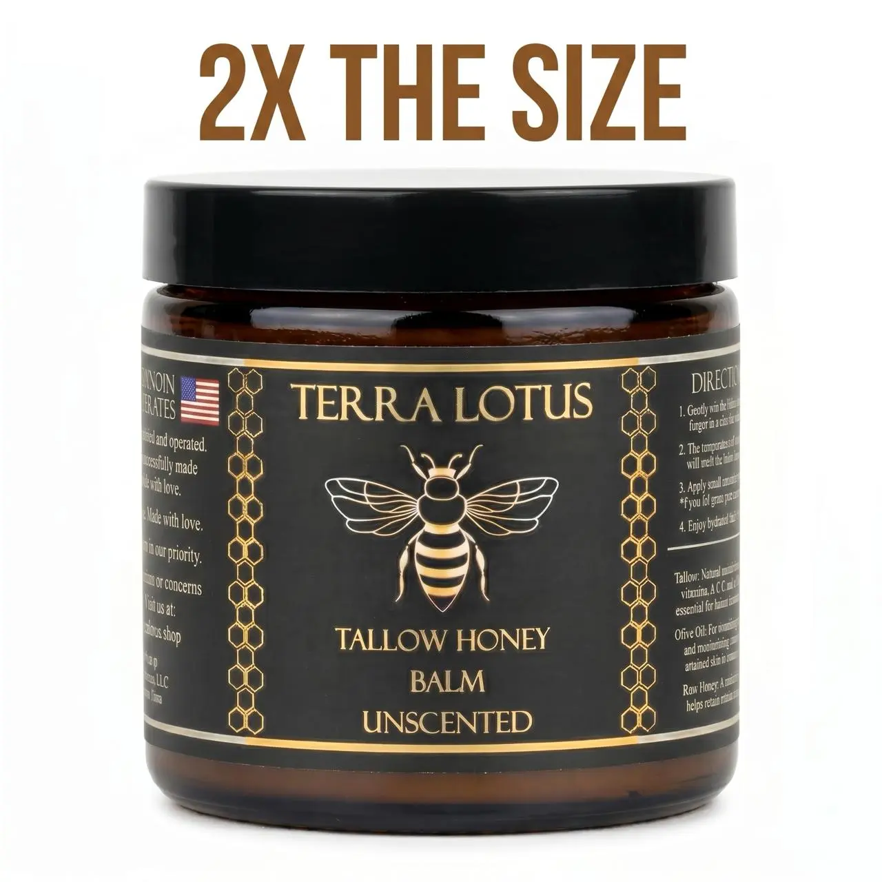 Terra Lotus - Organic Grass-Fed Beef Tallow Balm with Raw Honey - Moisturizing Cream for Soft, Smooth Skin - Handmade All-Natural Moisturizer