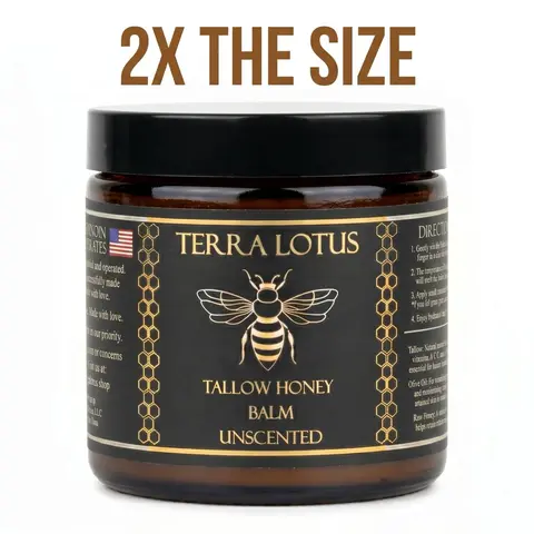 Terra Lotus - Organic Grass-Fed Beef Tallow Balm with Raw Honey - Moisturizing Cream for Soft, Smooth Skin - Handmade All-Natural Moisturizer