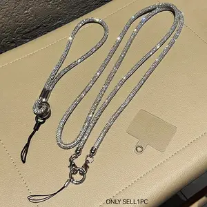 Silver Color Sparkling Luxury Rhinestone Strap, Long Crossbody Handbag Chain, Full Diamond Phone Charm, Fashionable High-End Accessory