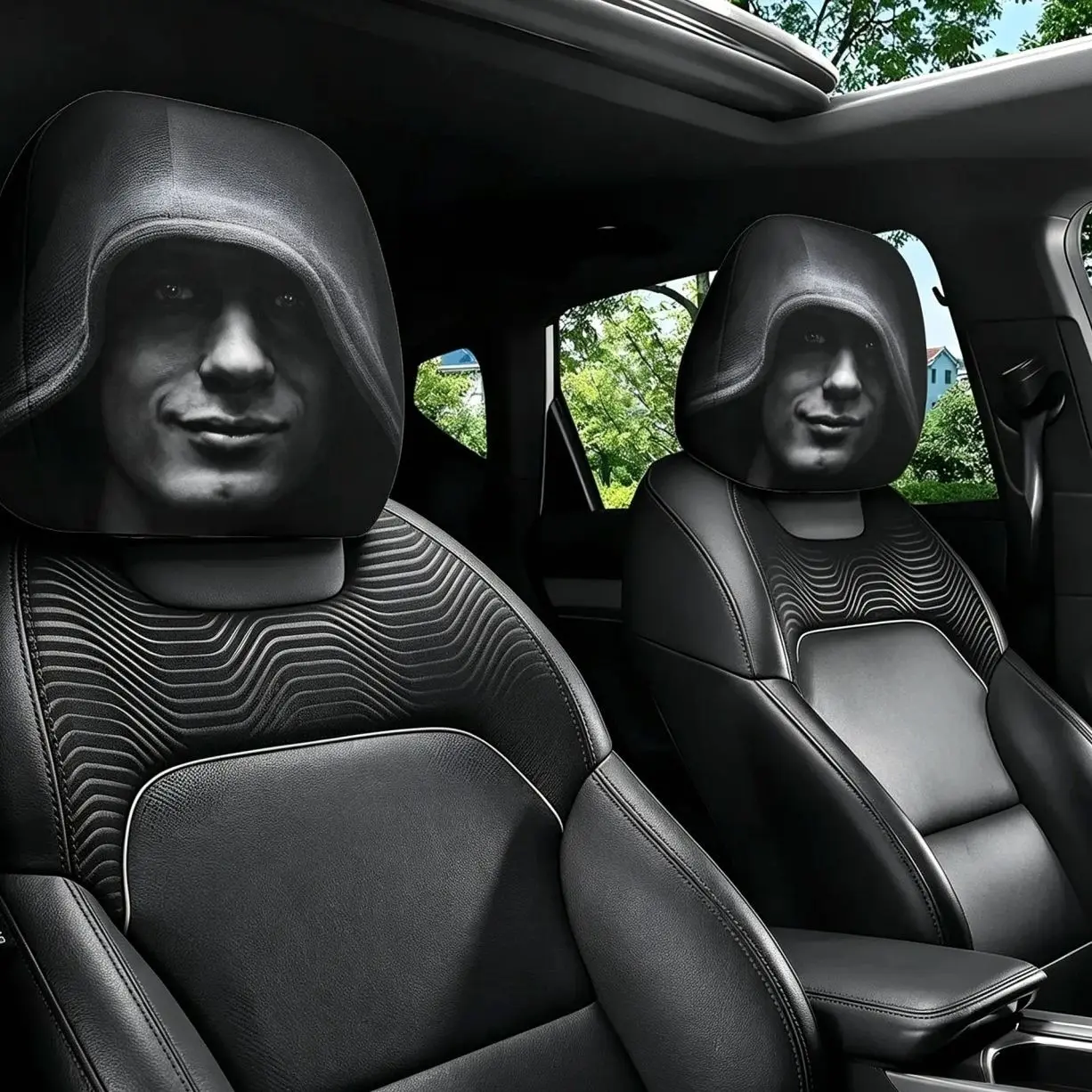 Dark Gothic Hooded Figure Headrest Covers • Unique Mysterious Auto Interior Decor  • Universal Fit Protective Seat Accessories • Perfect Gift for Gothic & Car Lovers