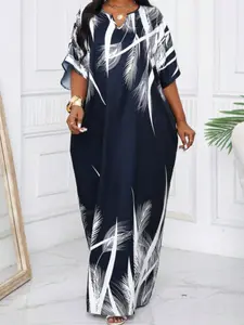 Plus Size Women's Boho Vacation Style Loose Long Dress, Printed Pattern, Casual Summer, Comfortable Fit, Perfect for Holidays