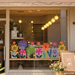 A 2D flat window sticker with colorful dotted flowers, size 30*90cm, electrostatic glass sticker for window decoration, D21637-KR
