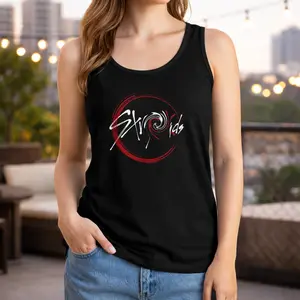 Kpop Style Graphic Tank Top for Men, Red Circle Brush Design, Streetwear Sleeveless Shirt, Casual Summer Outfit