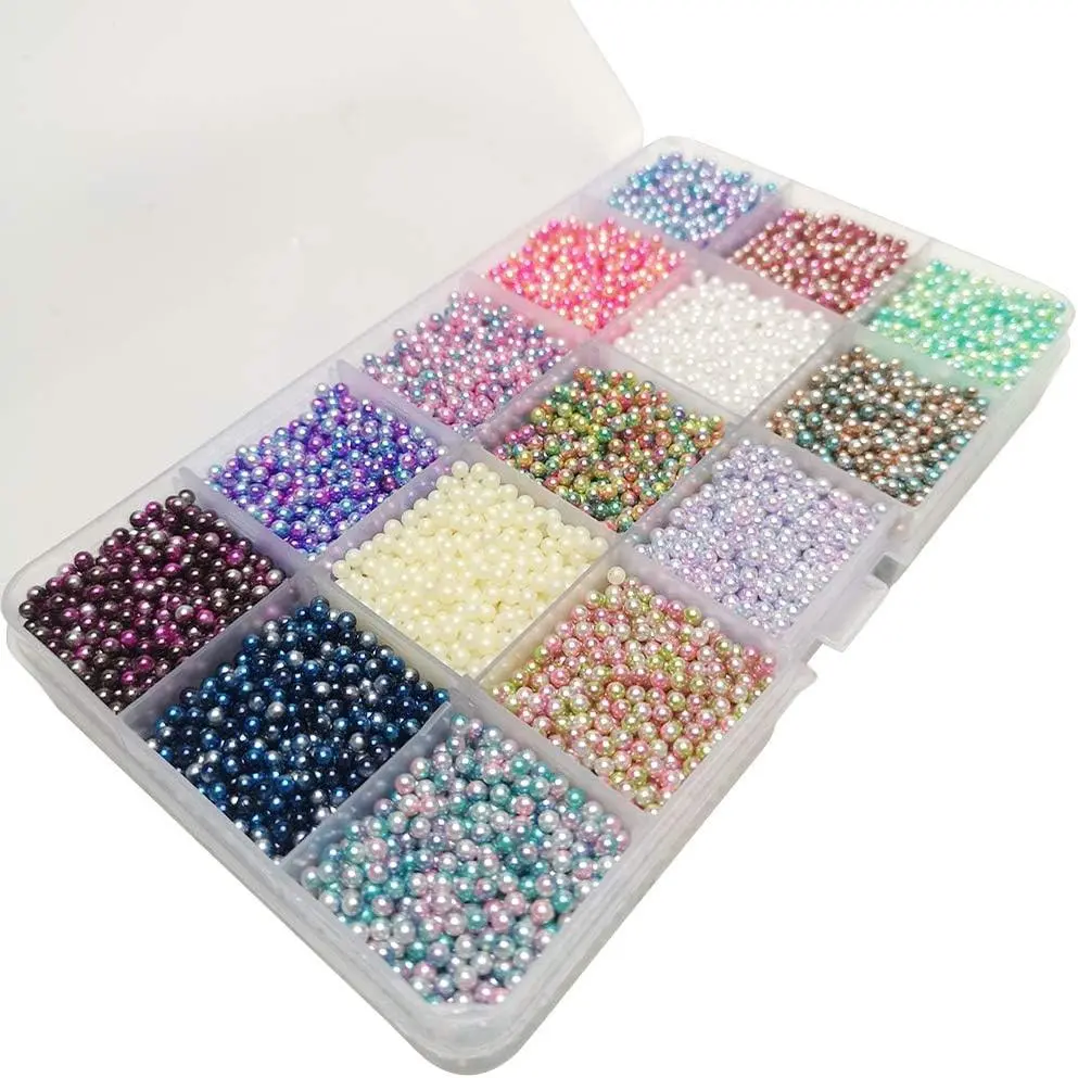 12000 count 2.8mm Assorted 15 Gradient Colors No Hole Round Ball Bead Scrapbooking  DIY Beads Decoration + Plastic Box (Gradient Colors, 2.8mm)