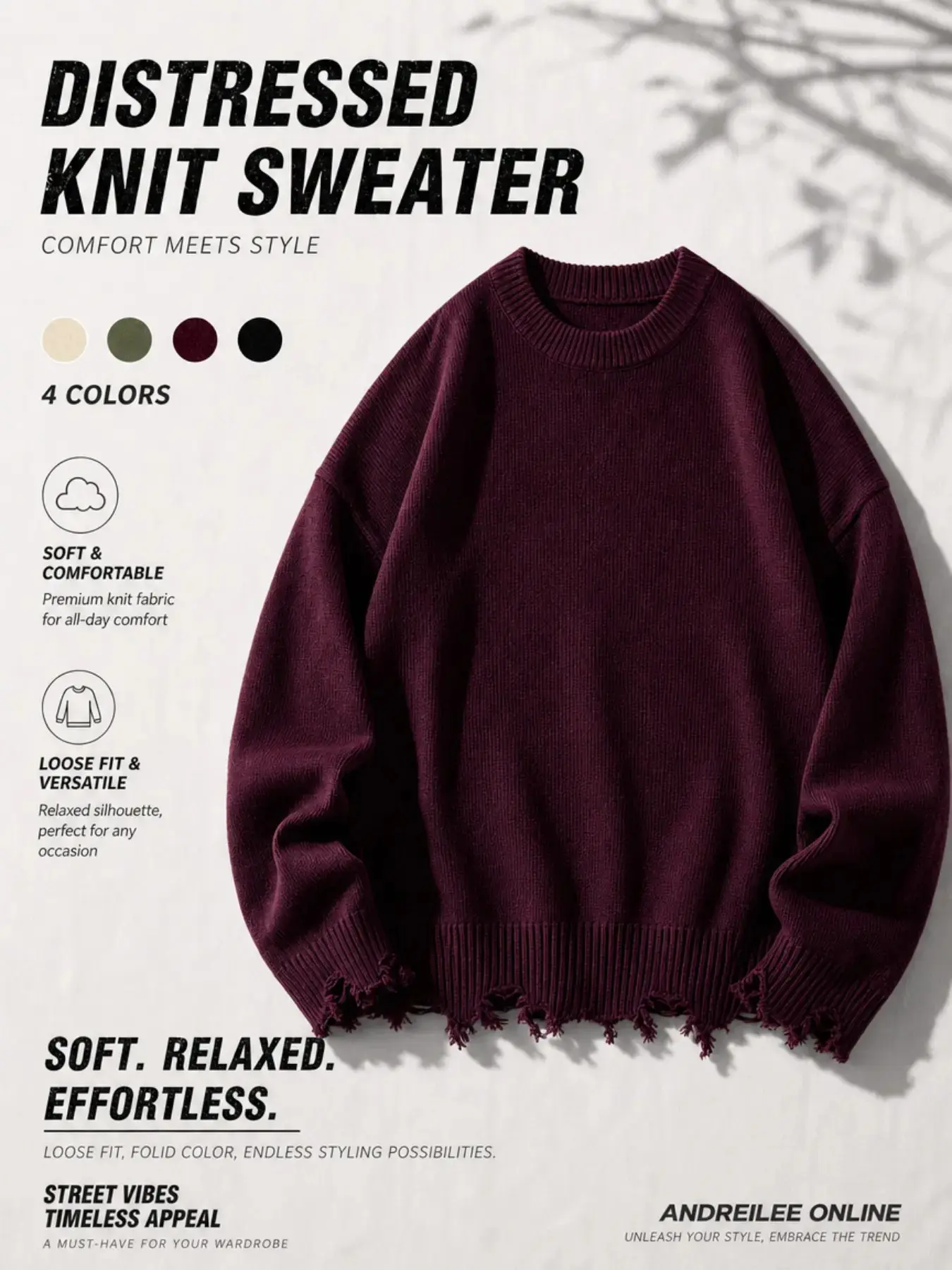 Fall & Winter Unisex Street Fashion Casual Long Sleeve Ripped Knit Sweater Pullover, Loose Fit Comfortable Cleanfit Round Neck Top, Knitwear