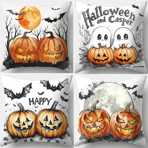 Halloween Themed Cushion Cover, Ghost & Pumpkin Pattern Cushion Cover without Filler, Decorative Throw Pillow Cover for Home Sofa Bed