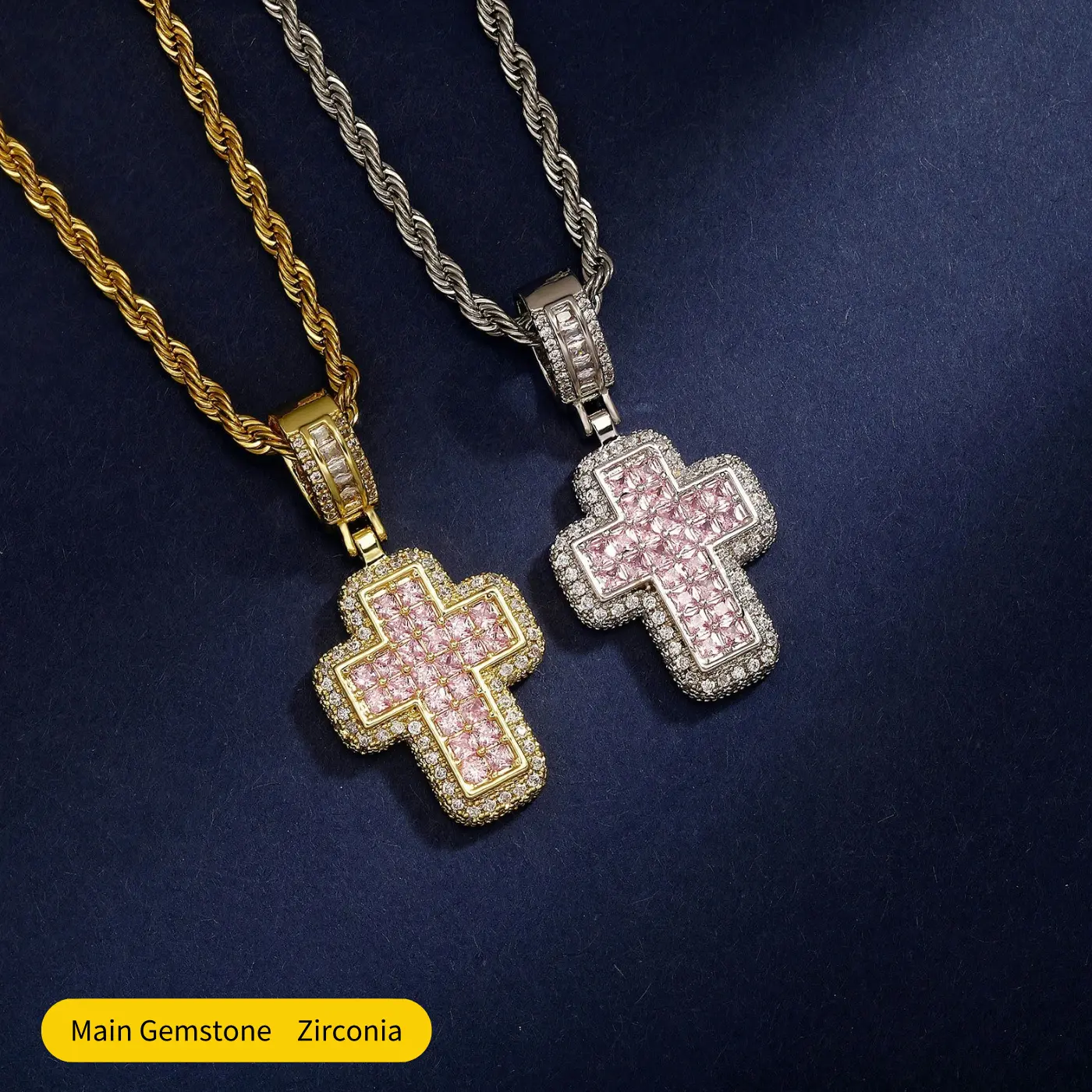 (CN138) 5A CZ Hip Hop Cross Pendant Necklace – Hypoallergenic Plated Metal 24" Streetwear Chain Bold Unisex Jewelry Gift Necklinphalt