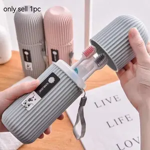 Portable Travel Toothbrush Storage Box Case with Mouthwash Cup, Toothbrush Holders, Compact & Space-Saving, Hygienic Design for Business Trips, Easy Cleaning