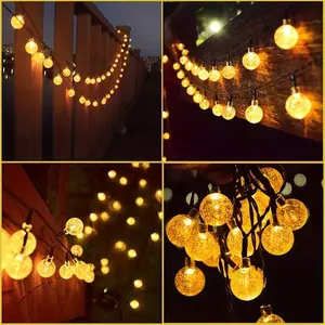 Solar-Powered Outdoor Crystal Bubble Ball String Lights with 8 Modes IP65 Waterproof Warm Glow for Weddings Gardens Camping Trips & Holiday Decorations Ideal Hanging Solar Lights Gift