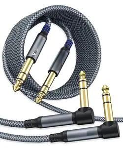 1/4 Inch TRS Instrument  (10ft 2Pack), Right Angle 6.35mm Male Jack Stereo Audio Interconnect Cord,Compatible for Bass,Keyboard,Mixer,Amplifier,Amp,Electric Guitar,Speaker