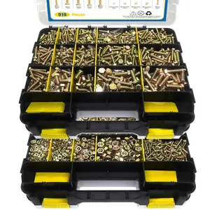 919 Pcs 8.8 Metric Bolt Assortment, M4 M5 M6 M8 and Nuts Kit, Yellow Zinc Plated, Length from 12-30mm (Yellow Box)