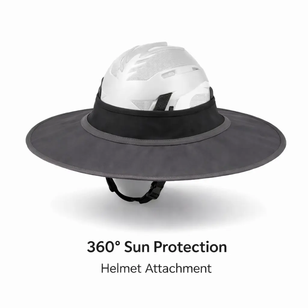 Wide-Brimmed Helmet Sun Shade Attachment – 360° Reversible, Lightweight Sun Protection for Climbing Helmets, Hard Hats, and Outdoor Work Sunhat