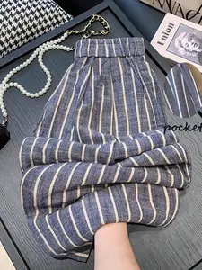 Women's Striped Print Wide Leg Pants, All-Season Casual Loose-Fitting Bottoms, Comfortable Ladies' Fashion Wear Womenswear