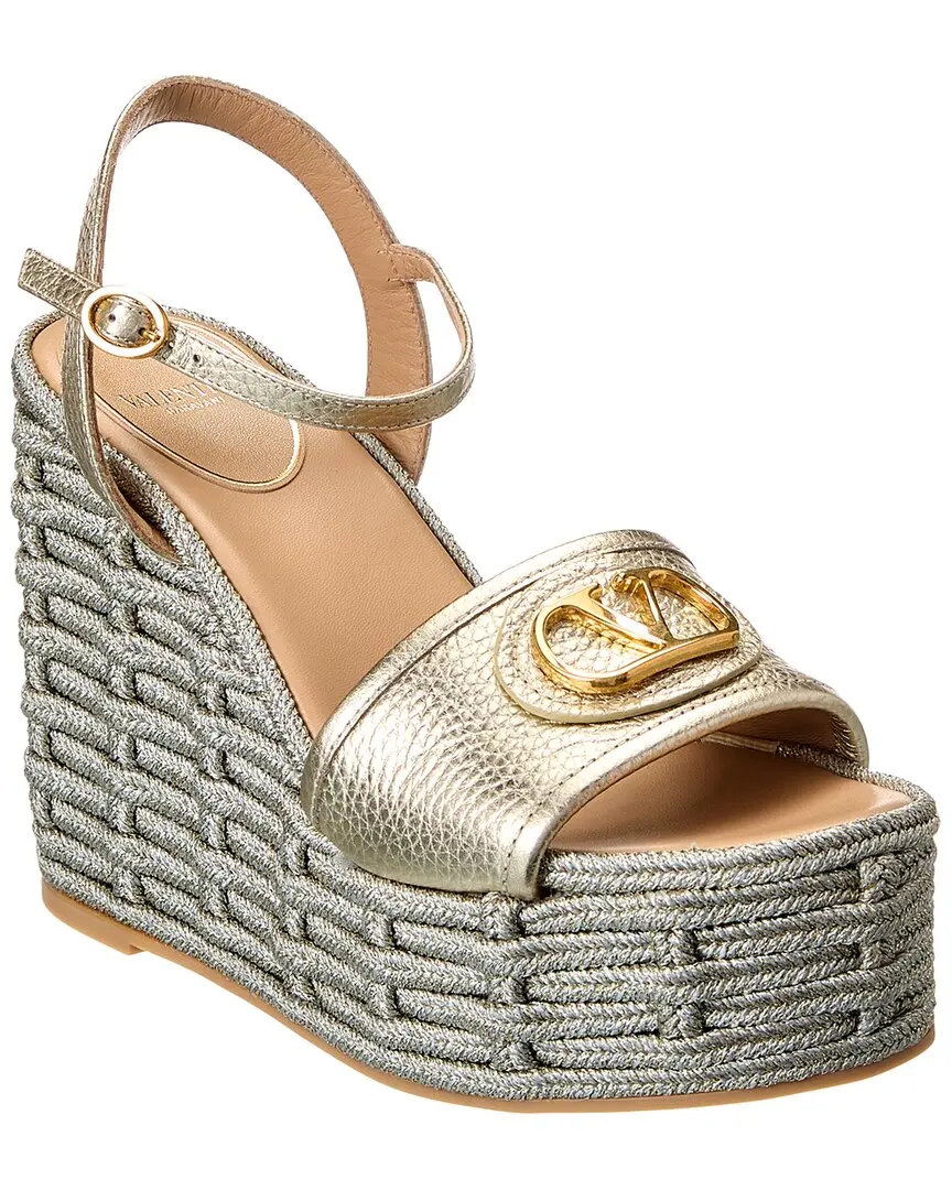 Valentino VLogo Signature Leather Wedge Sandal