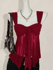 FENGDUAN  Women's Asymmetrical Hem Ruffle Mesh Camisole Top, Summer