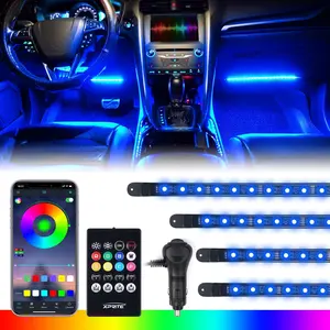 XPRITE 4 PCS RGB LED Interior Light Strips, w/APP Bluetooth Remote & Control Box, Silicone Sealed,Music Sync,Inside Car Decor w/Cigarette Adapter for Car SUV Truck