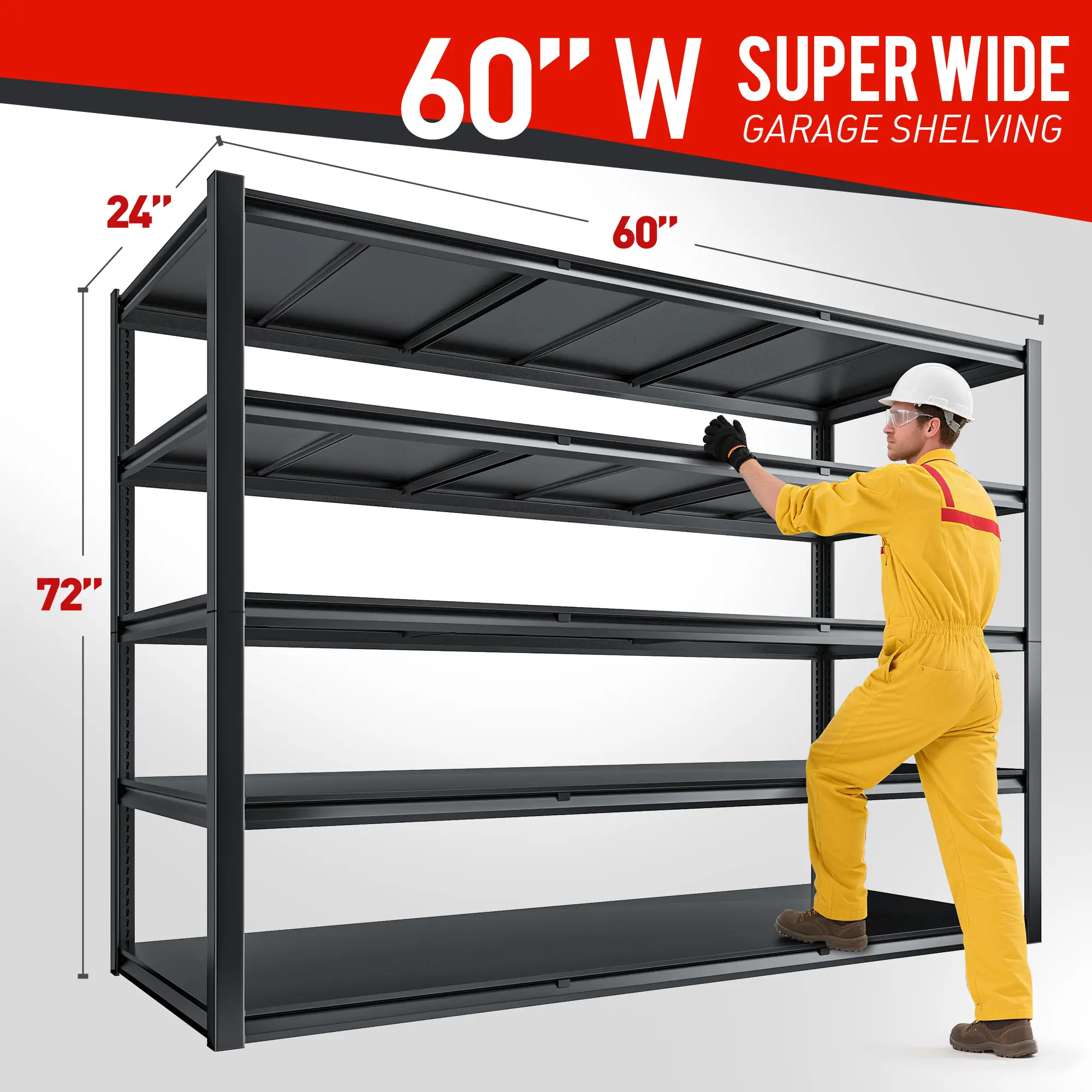 5 Tier- solid: 72" H x 60" W x 24" D-Holds 3000LBS