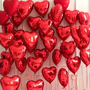 21pcs Pcs Helium-Ready Heart Shaped Foil Balloons - 10-Inch Love Balloons Suitable for Valentines Wedding Engagement Party Decorations with Curly Ribbons, Helium Floatation for Floats & Decorative Use
