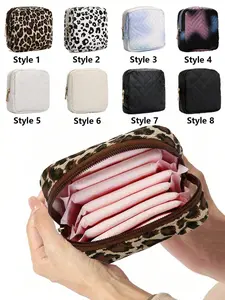 Multifunctional Sanitary Napkin Storage Bag, Zipper Bag, Large Capacity Portable Organizer, Waterproof Fabric, Holds Pads and Cotton Swabs, Cute Japanese Style, Space Saving Organizer