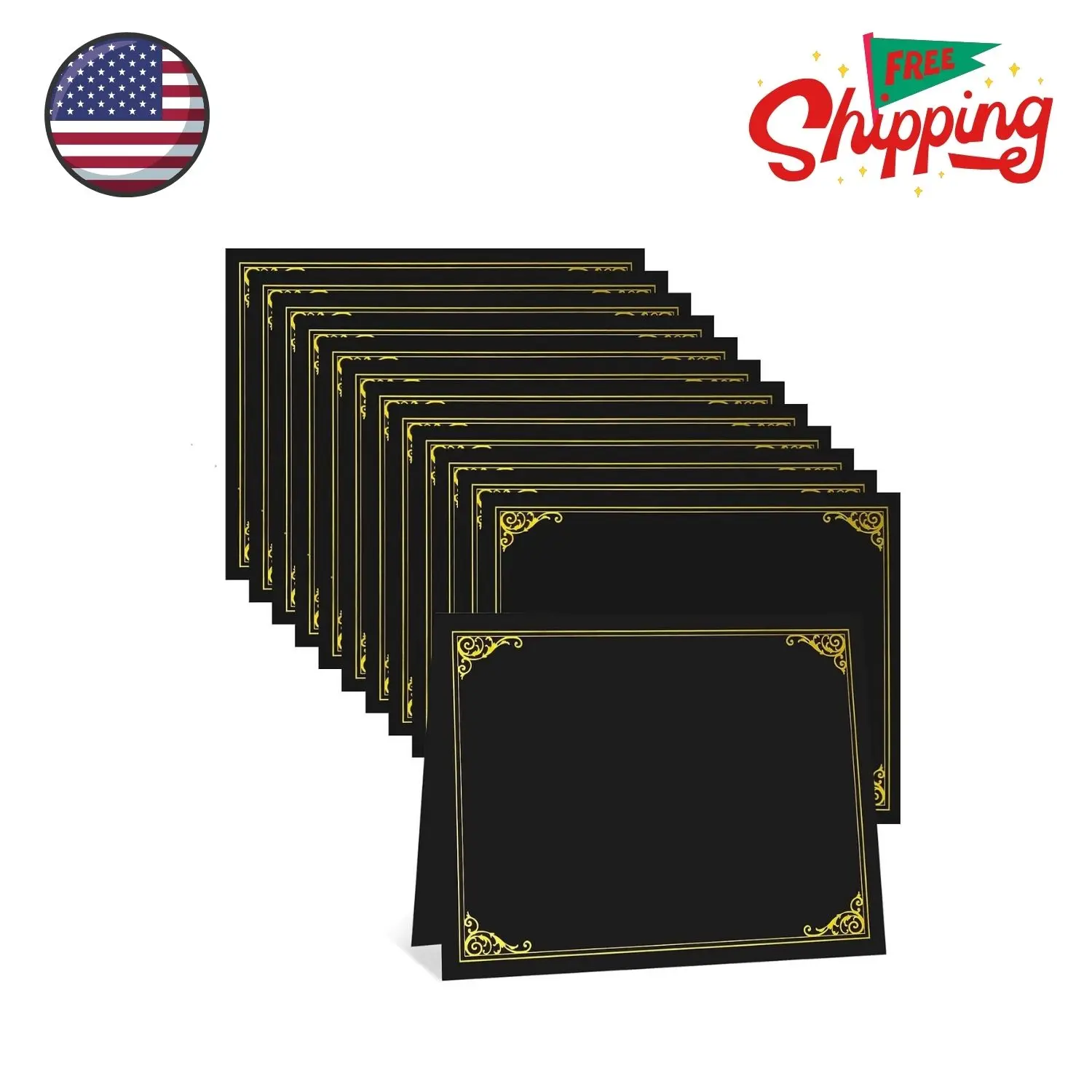 Certificate Holders, 12 Pack Black Diploma Holders with Gold Foil Border, Certificate Covers for 8.5 x 11 Inch