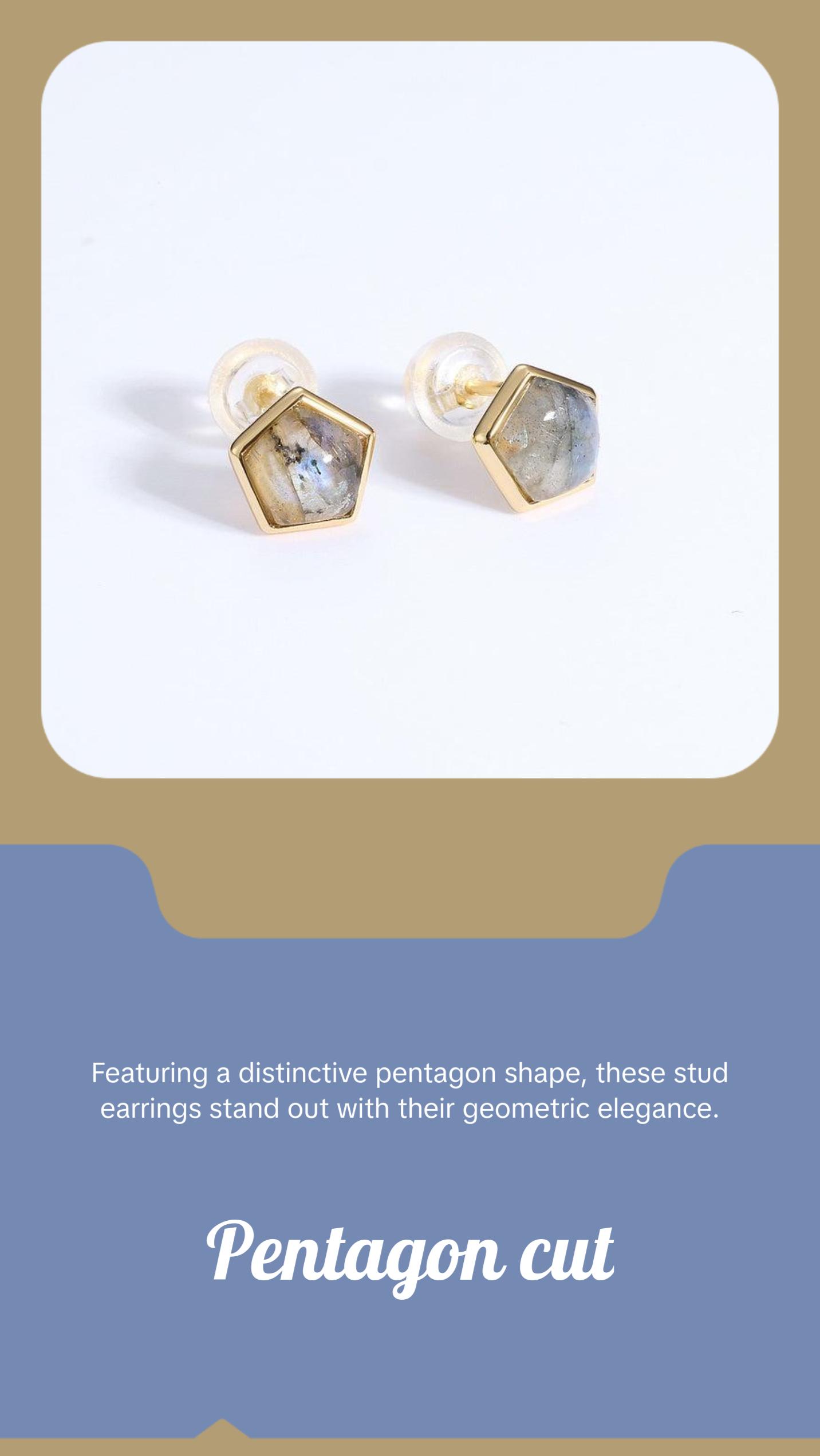 Labradorite Pentagon Stud Earrings