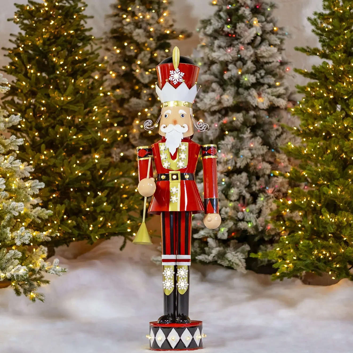 61 Inch Iron Christmas Nutcracker with Trumpet and LED Lights