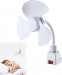 E27 Socket Fan Kit with Plug Adapter – Mini Quiet Electric Fan with Flexible Gooseneck Plug and Light Bulb Base, E27 Mount Fan Light, Adjustable Angle for Kitchen, Bathroom, Office