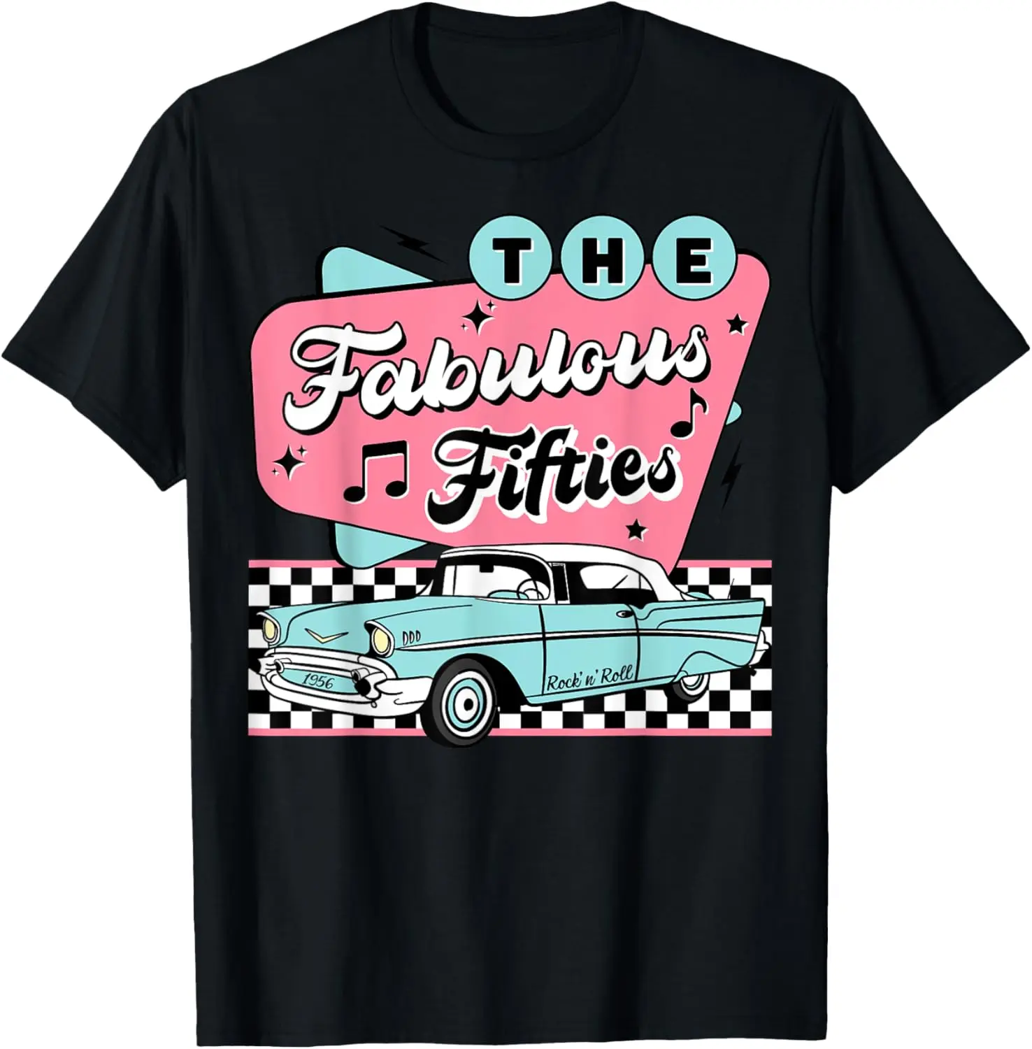 Women's 100% Cotton 50s Retro Short-Sleeve Round Neck T-Shirt - Distressed Graphic Casual Streetwear Rockabilly Vintage Top (Sock Hop Style), Shortsleeve, Tshirt