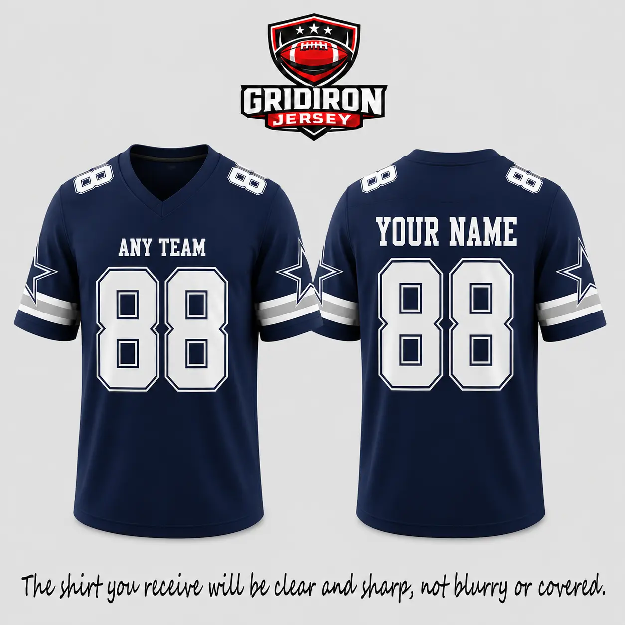 GRIDIRON JERSEY Personalized Football Jersey Custom Name Number, Custom Team Football Shirt, Game Day Fan Jersey, American Football Sportswear, Unisex Football Gift, Birthday Gift for Football Fans