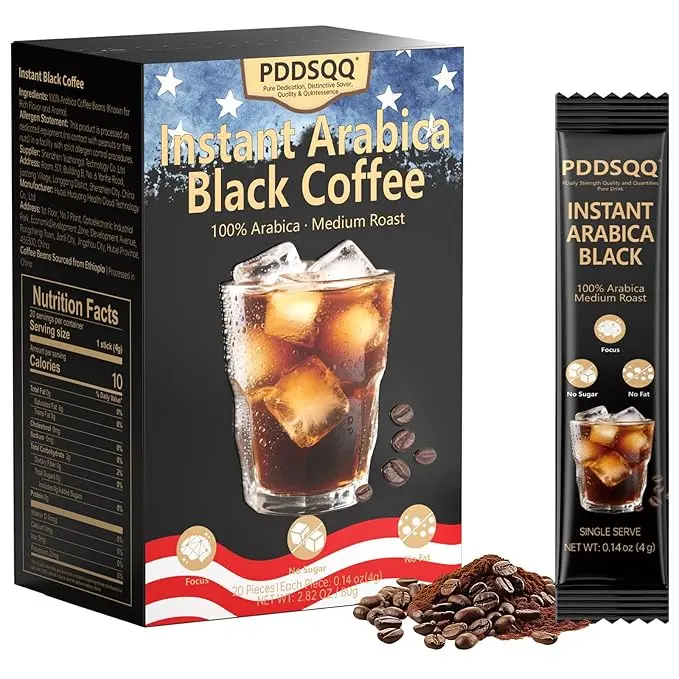 PDDSQQ Premium 100% Arabica Bean Medium Roast Single-Serve Packets Instant Coffee - 20 Count, 2.82oz, Ready-to-Drink, Instant Brew, Rich Flavor, Aroma, Ready-To-Drink Instant Coffee