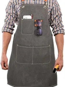 Men's Canvas Tool Apron, Heavy Duty Multi-Pocket Work Apron for Woodworking Gardening Bartender Adjustable Straps
