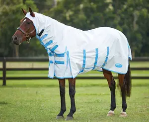 Sweet Itch Shield Combo Neck Horse Fly Sheet, White/Blue
