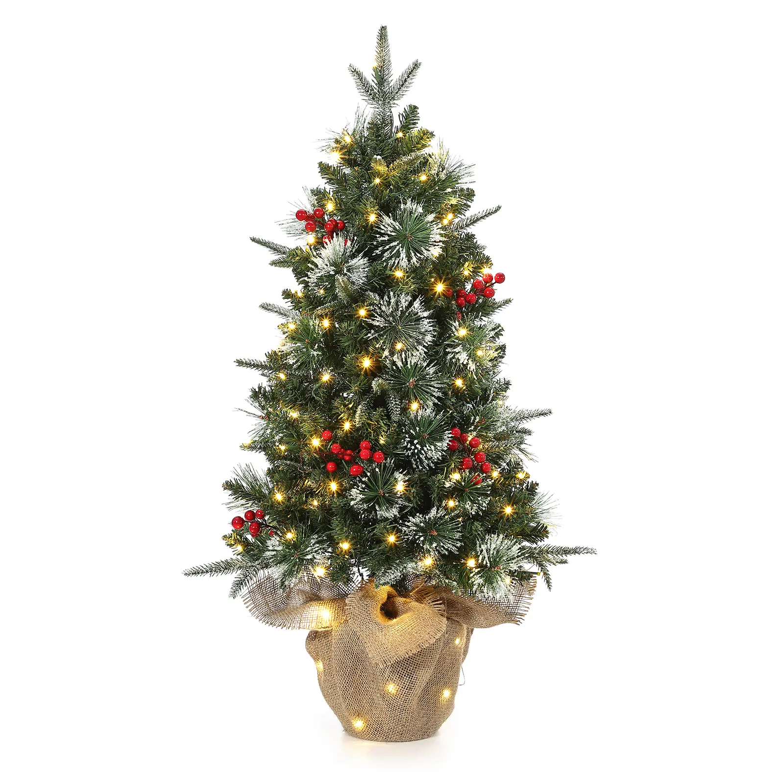 3FT Tabletop Christmas Tree,Pre-Lit Artificial Christmas Tree with 78 Lights&Red Berries,for Christmas Decorations,1 PCS